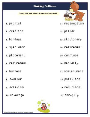 Preview image for worksheet with title Finding Suffixes