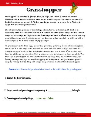 Preview image for worksheet with title Grasshopper