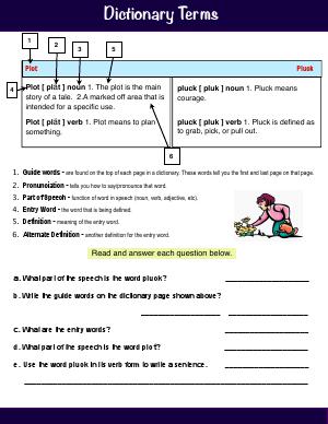 Preview image for worksheet with title Dictionary Terms