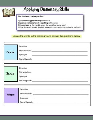 dictionary worksheet grade 3