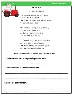 Preview image for worksheet with title The Cow