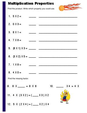 Preview image for worksheet with title Multiplication Properties