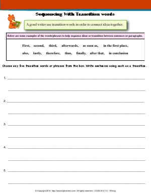 Preview image for worksheet with title Sequencing With Transition words