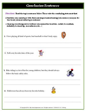 Preview image for worksheet with title Conclusion Sentences
