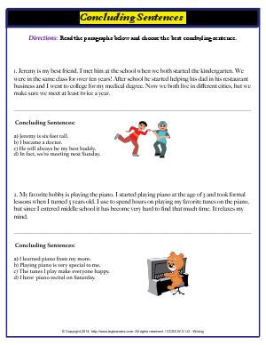 Preview image for worksheet with title Concluding Sentences