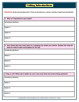 Preview image for worksheet with title Writing Introductions