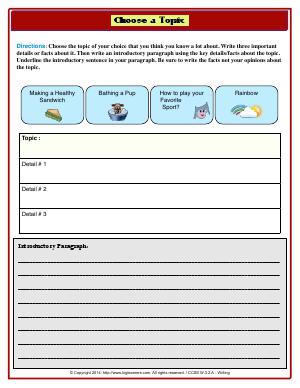 Preview image for worksheet with title Choose a Topic