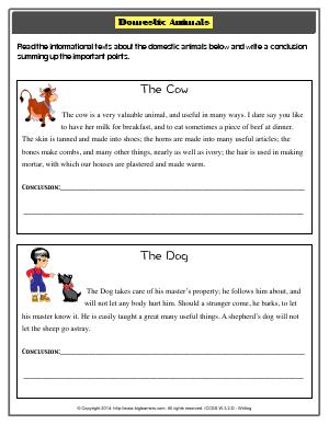 Preview image for worksheet with title Domestic Animals