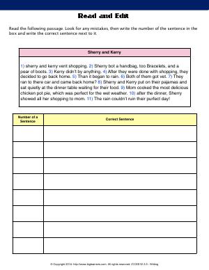 Preview image for worksheet with title Read and Edit