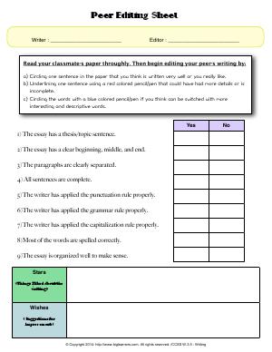 Preview image for worksheet with title Peer Editing Sheet