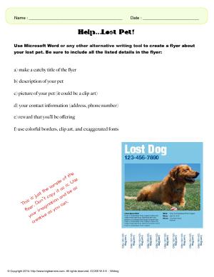 Preview image for worksheet with title Help...Lost Pet!
