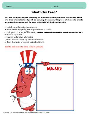 Preview image for worksheet with title What's for Food?