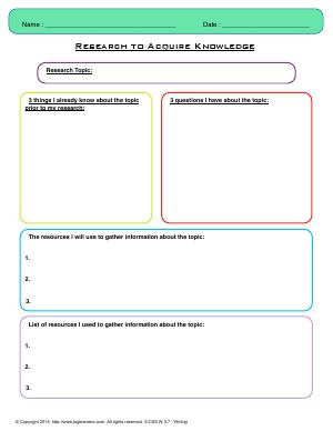 Preview image for worksheet with title Research to Acquire Knowledge