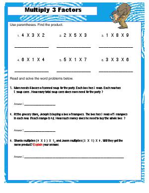 Preview image for worksheet with title Multiply 3 Factors