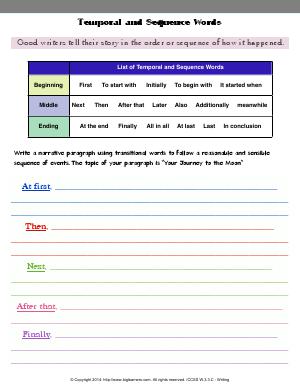 Preview image for worksheet with title Temporal and Sequence Words