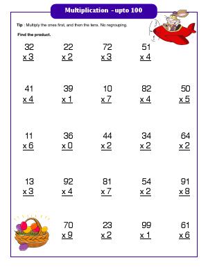 Preview image for worksheet with title Multiplication - up to 100