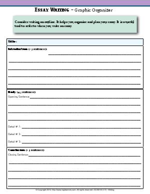 Preview image for worksheet with title Essay Writing - Graphic Organizer