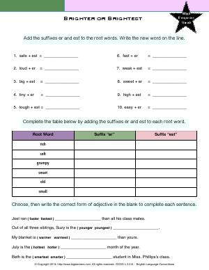 Preview image for worksheet with title Brighter or Brightest