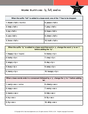 Preview image for worksheet with title More Suffixes - ly, full, and es