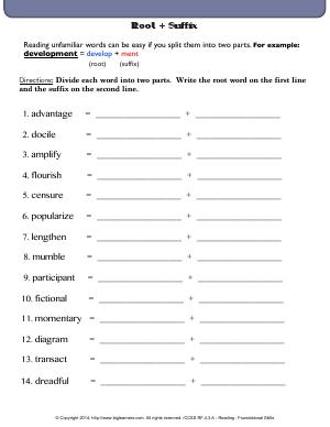 Preview image for worksheet with title Root + Suffix