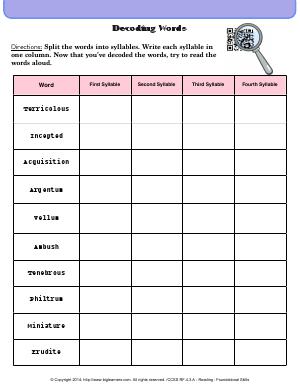 Preview image for worksheet with title Decoding Words
