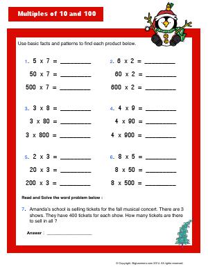Preview image for worksheet with title Multiples of 10 and 100