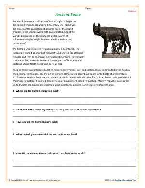Preview image for worksheet with title Ancient Rome