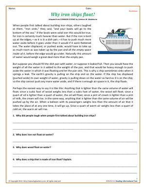 Preview image for worksheet with title Why Iron Ships Float?