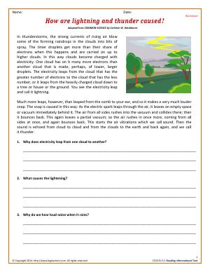 Preview image for worksheet with title How are lightning and thunder caused?