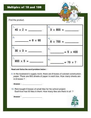 Preview image for worksheet with title Multiples of 10 and 100