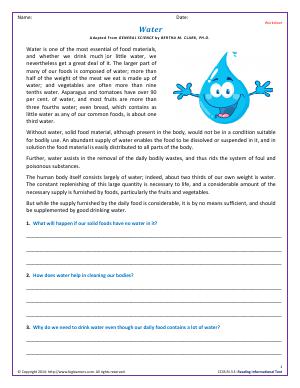 Preview image for worksheet with title Water