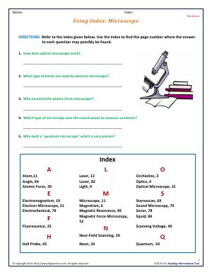 Preview image for worksheet with title Using Index: Microscope