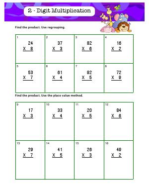 Preview image for worksheet with title 2 - Digit Multiplication