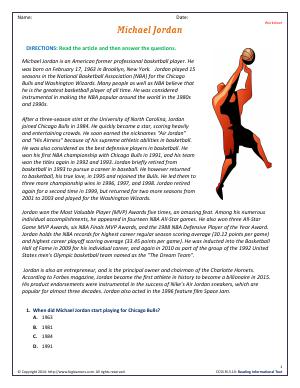 Preview image for worksheet with title Michael Jordan
