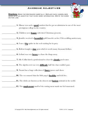 Preview image for worksheet with title Awesome Adjectives
