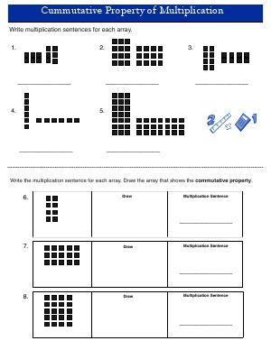 Preview image for worksheet with title Commutative Property of Multiplication