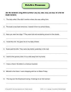 Preview image for worksheet with title Relative Pronouns