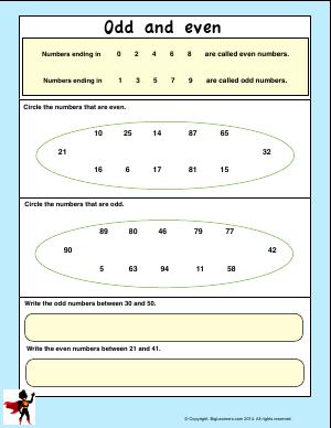 Preview image for worksheet with title Odd and Even