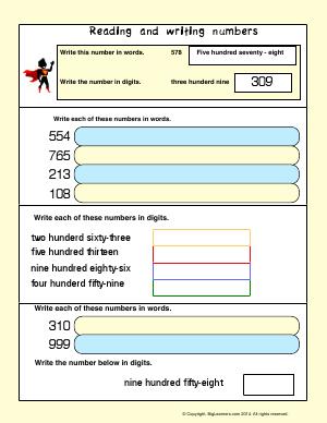 Preview image for worksheet with title Reading and Writing Numbers