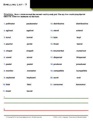 Preview image for worksheet with title Spelling List - 7
