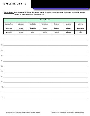 Preview image for worksheet with title Spelling List - 8