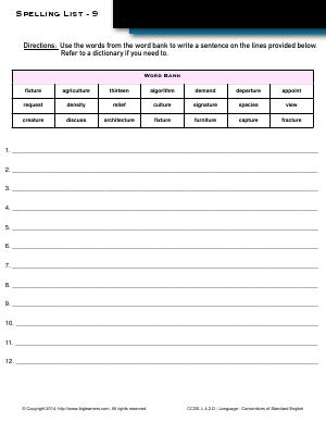 Preview image for worksheet with title Spelling List - 9