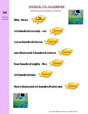 Preview image for worksheet with title Words to Numbers