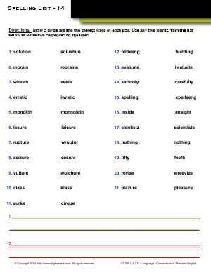 Preview image for worksheet with title Spelling List - 14