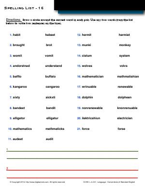 Preview image for worksheet with title Spelling List - 16