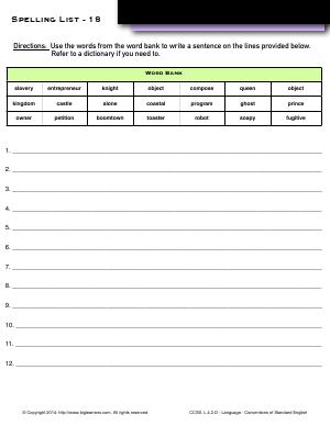 Preview image for worksheet with title Spelling List - 18
