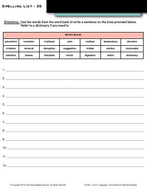 Preview image for worksheet with title Spelling List - 35