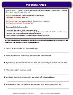 Preview image for worksheet with title Quotation Marks