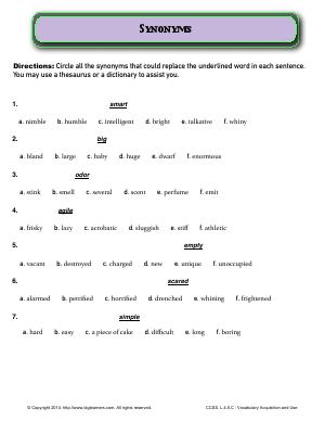 Preview image for worksheet with title Synonyms