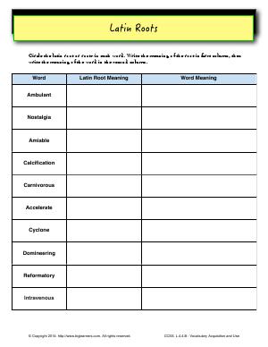 Preview image for worksheet with title Latin Roots